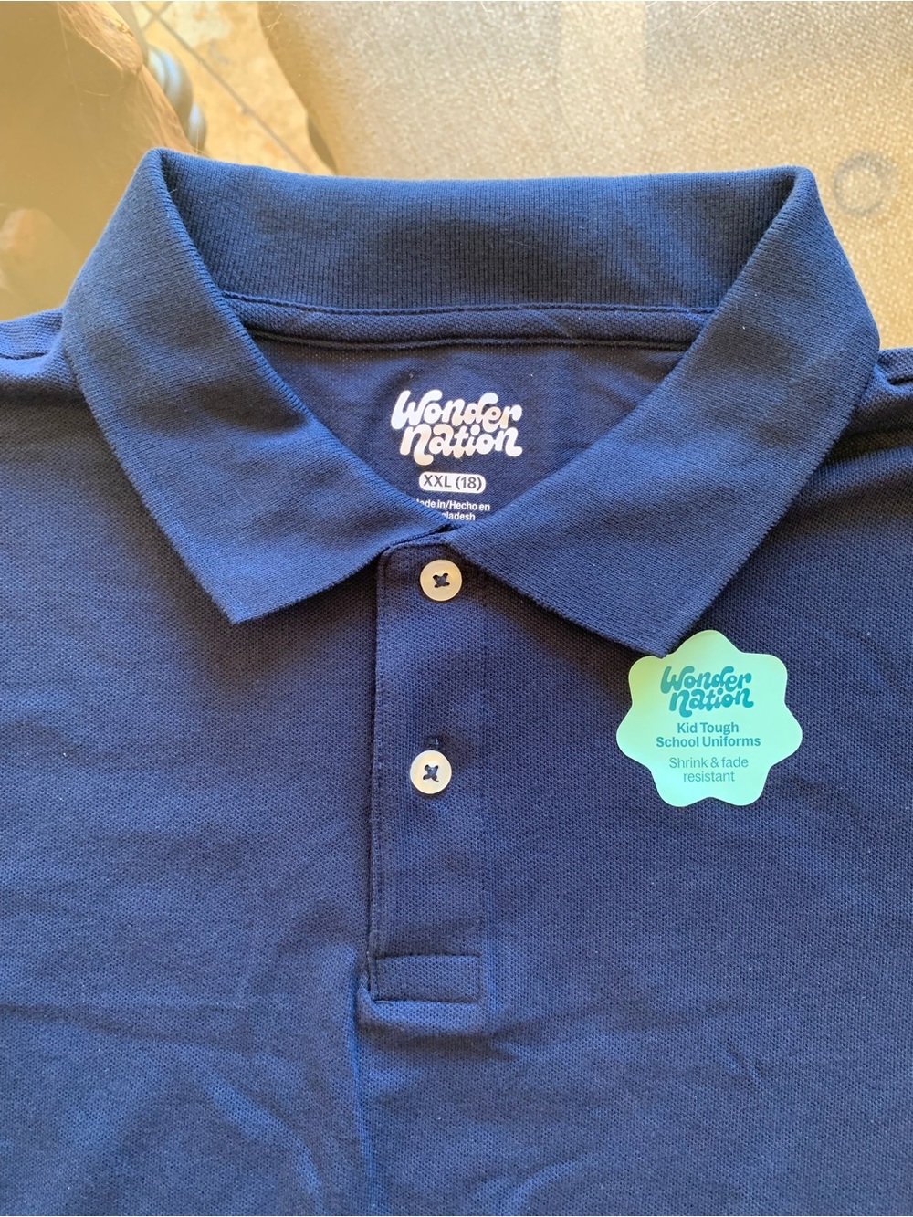 Wonder Nation Navy Polo Shirt with Two-Button Placket